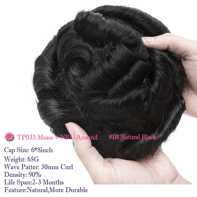 Men's Thin Skin Hair Replacement Toupee Human Hair System with Full PU Base