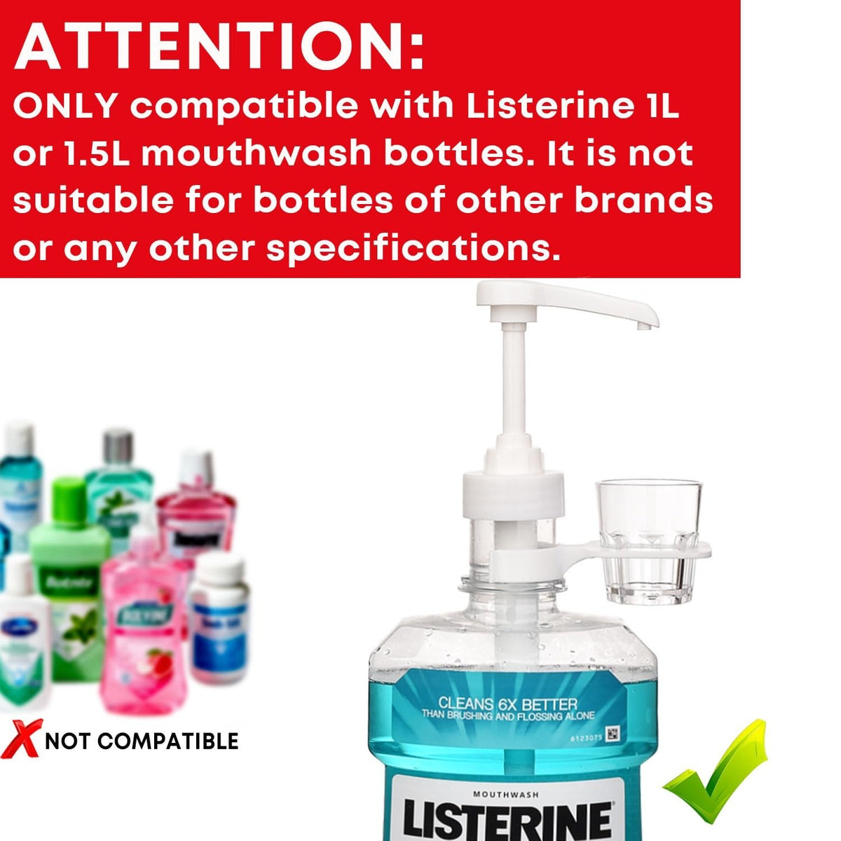 Mouthwash Dispenser Pumps for 1.5L Bottles with Cup Holders - Reusable & BPA-Free