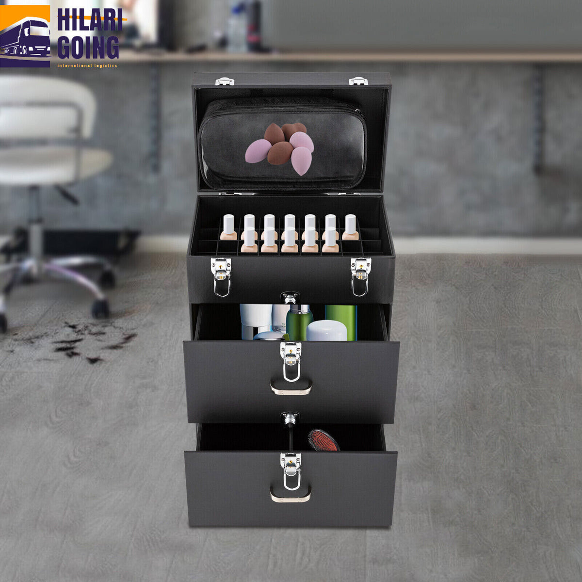 Rolling Makeup Train Case Aluminum Cosmetic Trolley Organizer with Lock & Large Capacity