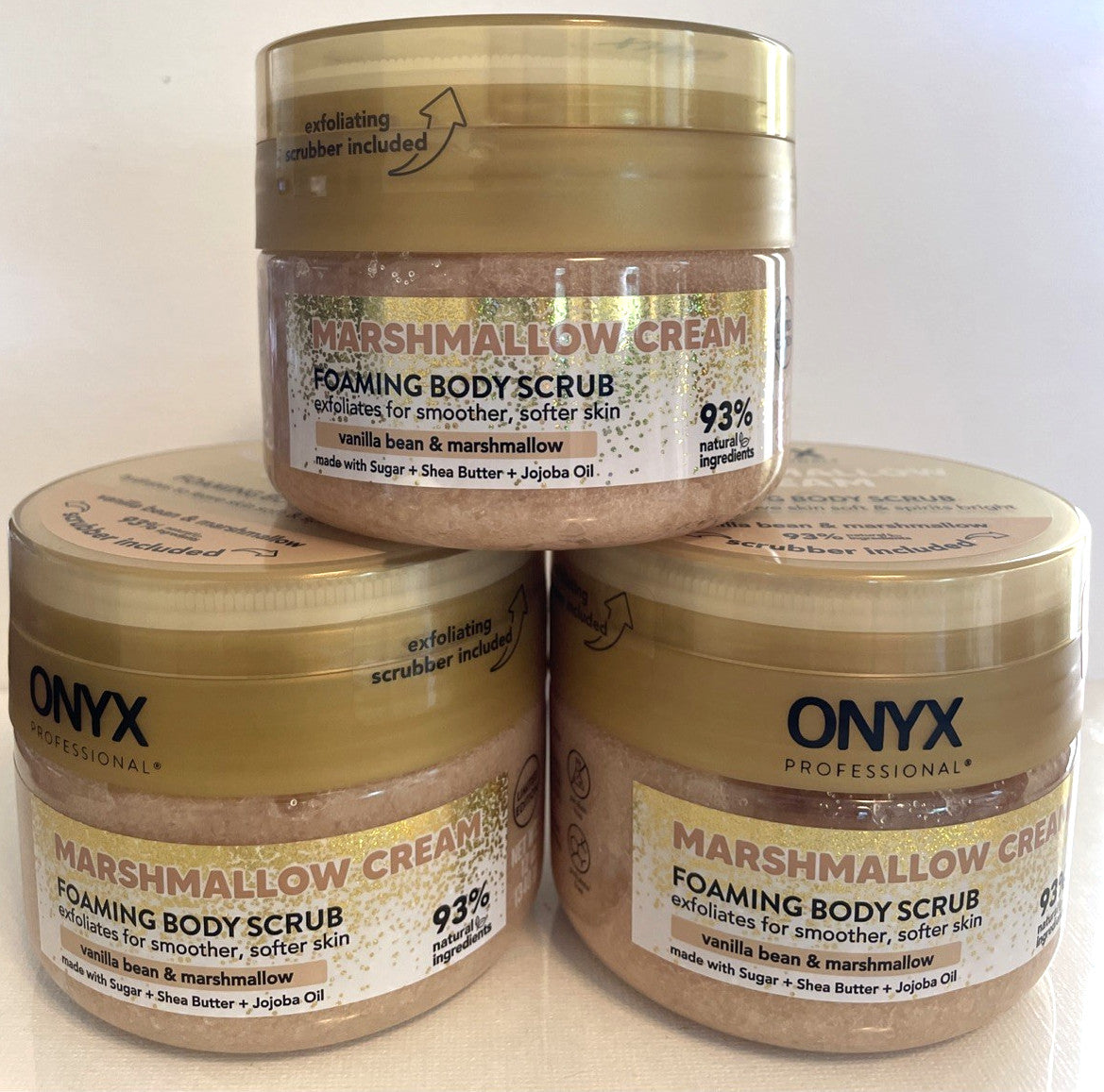Lot of 3 Onyx Marshmallow Cream Foaming Body Scrub with Scrubber 12