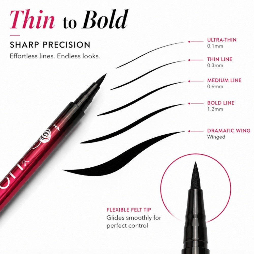 Waterproof Liquid Eyeliner Pen Black – 36H Smudgeproof Fine Tip