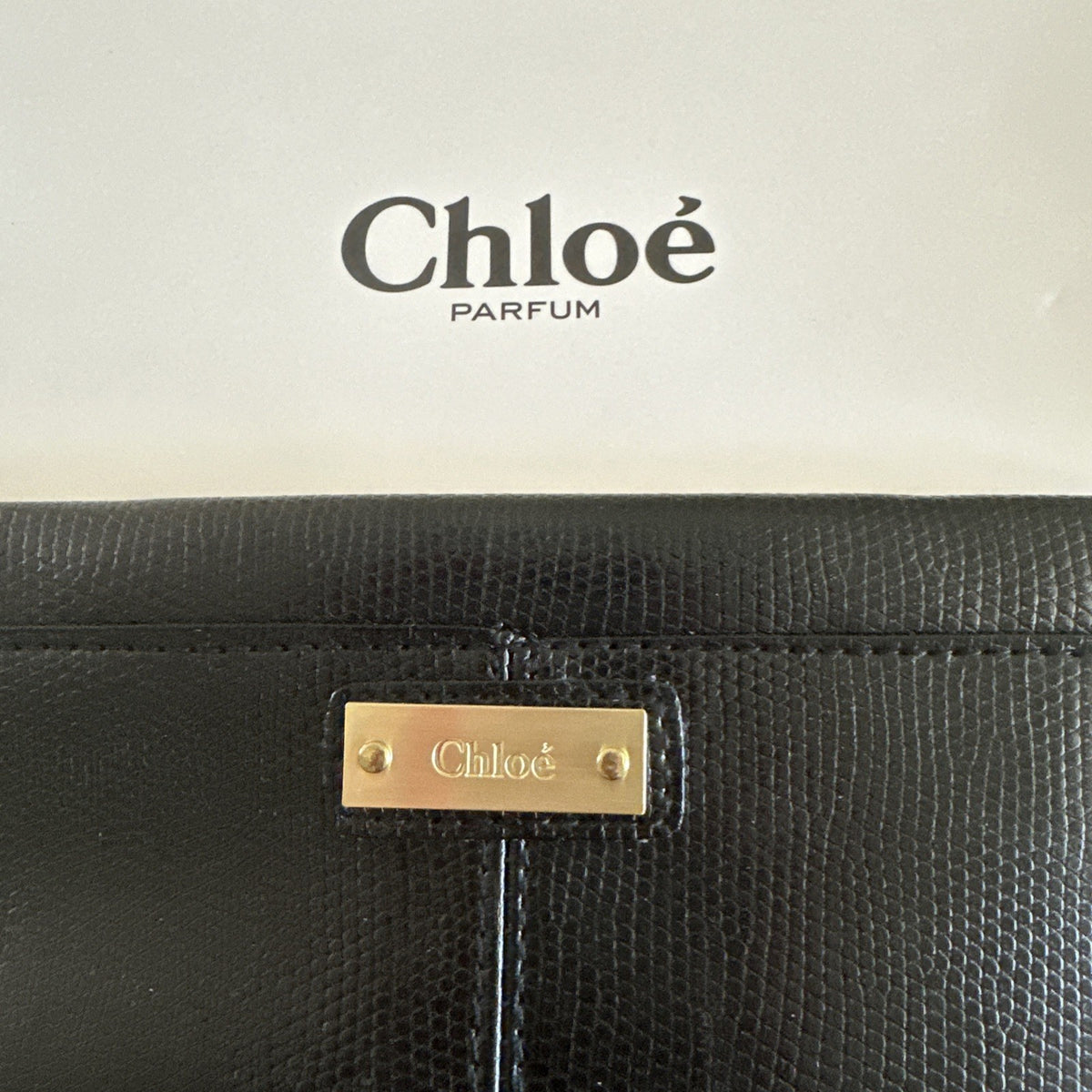 Black Cosmetic Pouch Bag with Logo - Chloe Flat Makeup Bag with Box