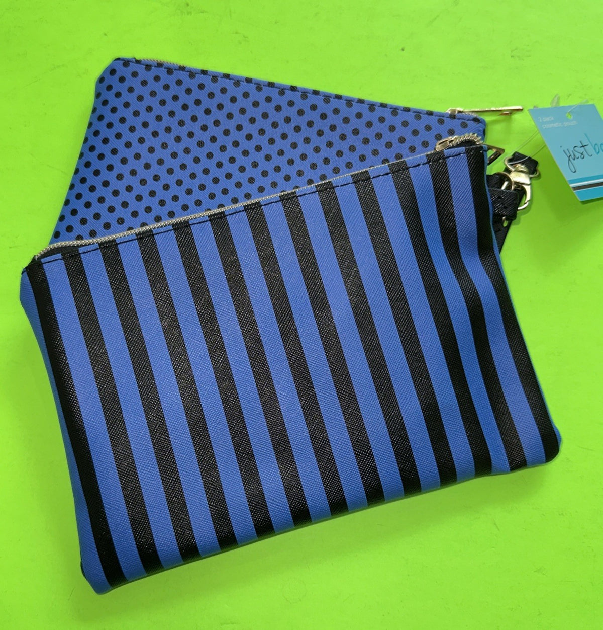 2-Pack Cosmetic Pouch Wristlet Set - Blue & Black Travel Organizer