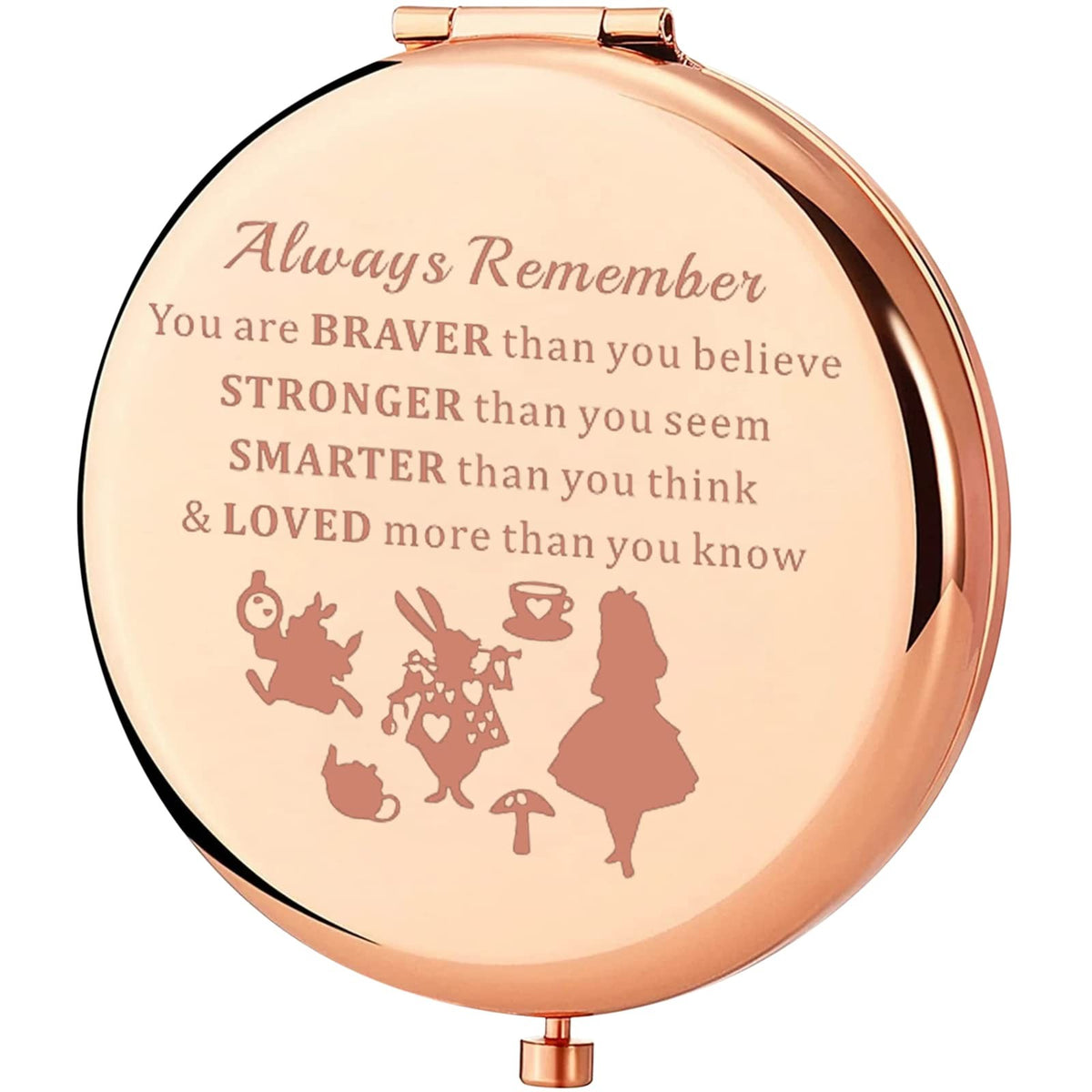 Alice Fans Pocket Mirror - Fairy Tales Gift, 2.6 Inch Silver Compact