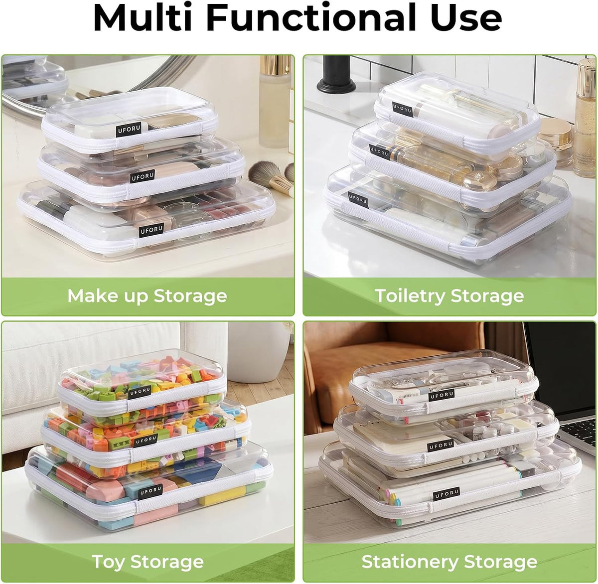 Clear Hard Shell Zipper Organizer Cases - Travel & Home Storage Set of 6