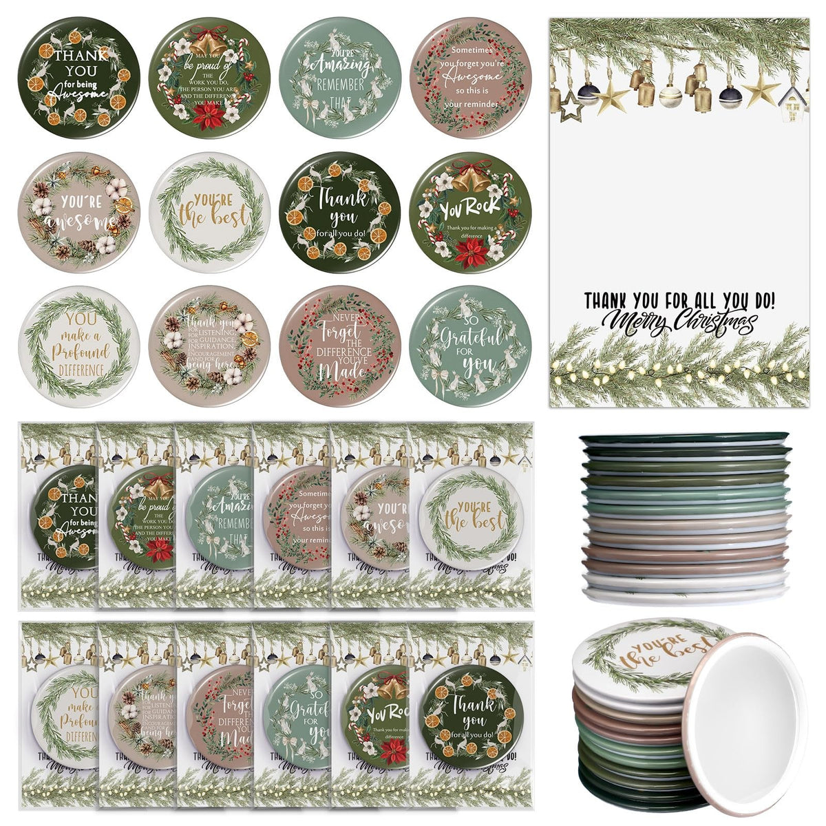36-Piece Christmas Employee Appreciation Compact Mirror Set with Greeting Cards