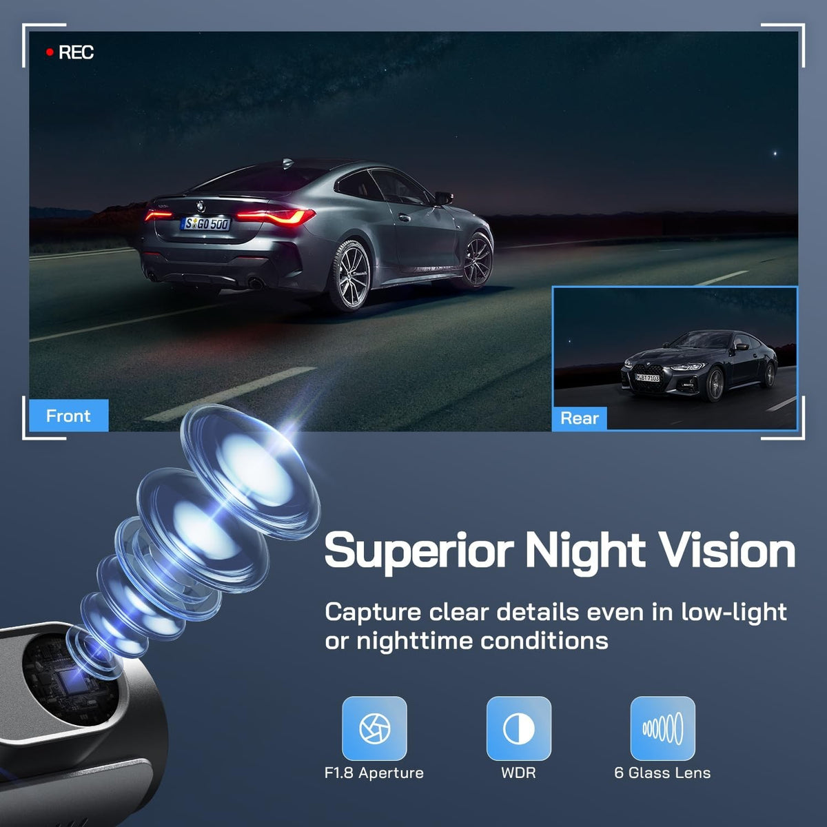 4K Dual Dash Cam with WiFi Night Vision Front & Rear Car Recorder
