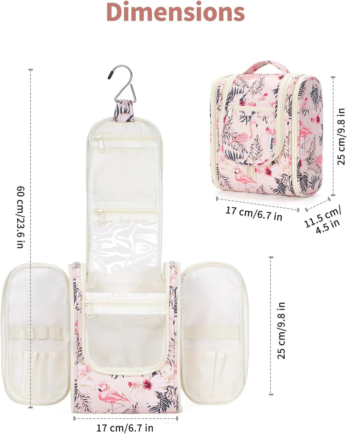 Travel Toiletry Bag Women Small Organizer with Hook Beige Bird Medium