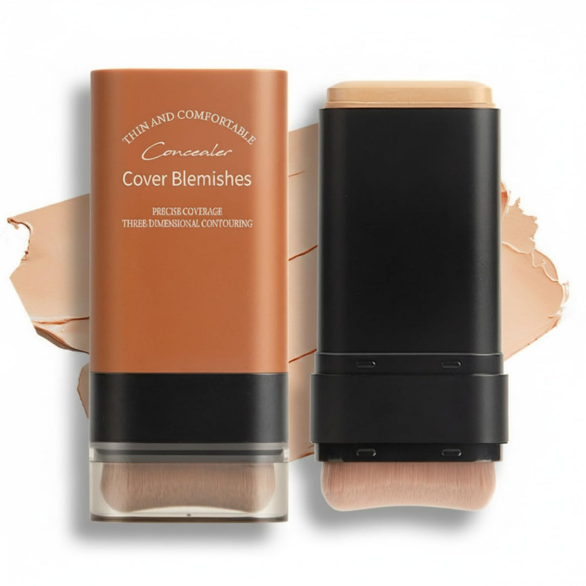 Hydrating Face Foundation Stick with Built-In Brush - Full Coverage, Lightweight, Waterproof, 0.7oz