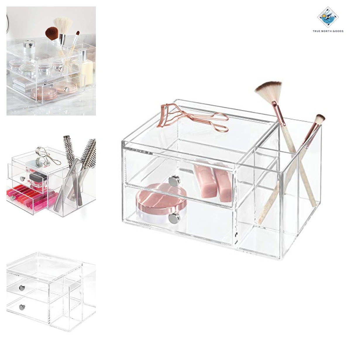 Plastic Vanity Organizer Set with 3 Drawers for Cosmetics & Office Storage
