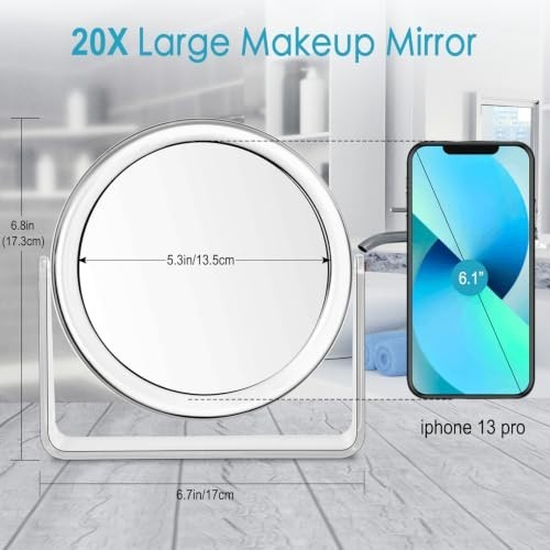 Double Sided Makeup Mirror with 1X/20X Magnification, 360° Rotation, Tabletop Vanity