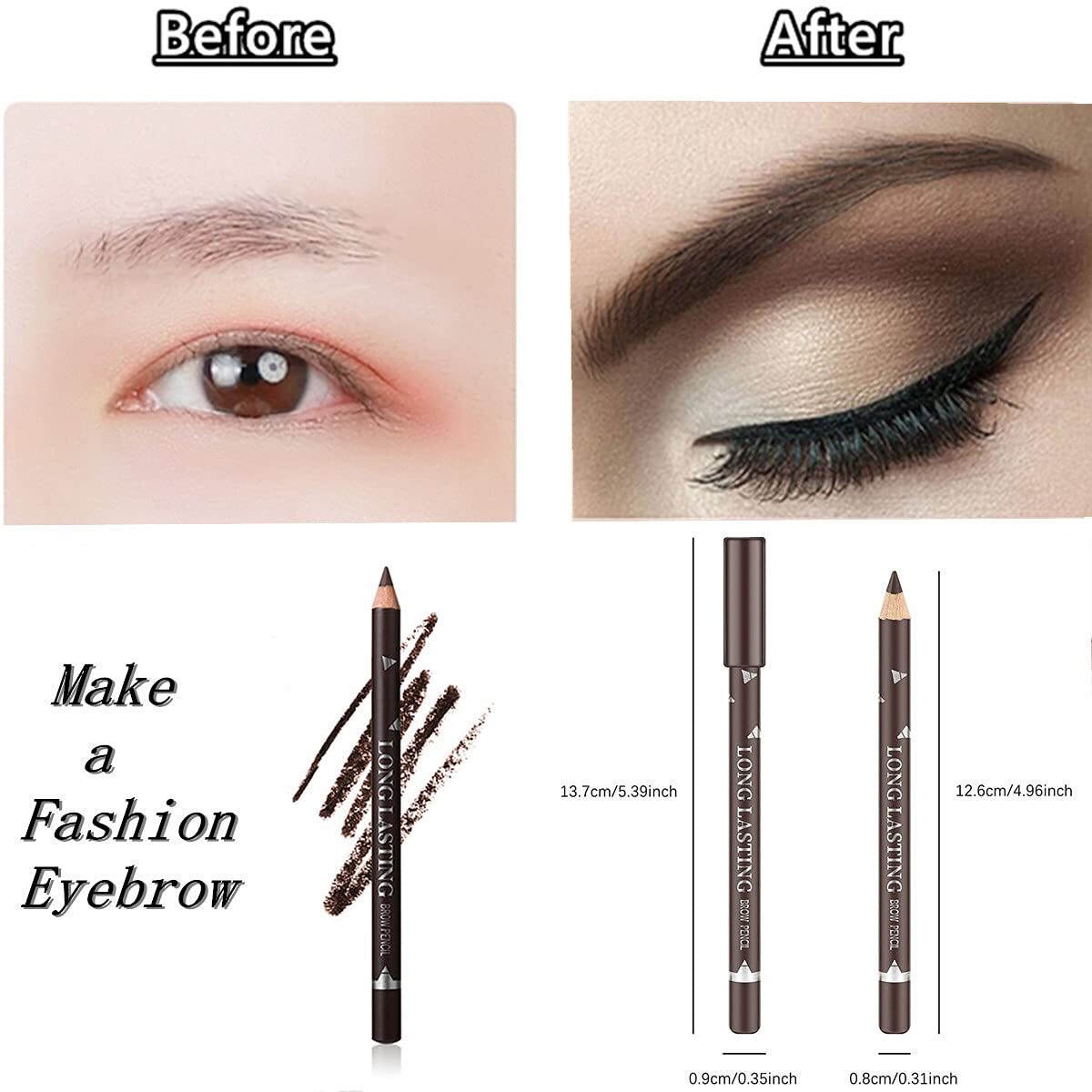 12 Pack Dark Brown Eyebrow Pencil & Gel Set - Sweatproof, Easy to Use