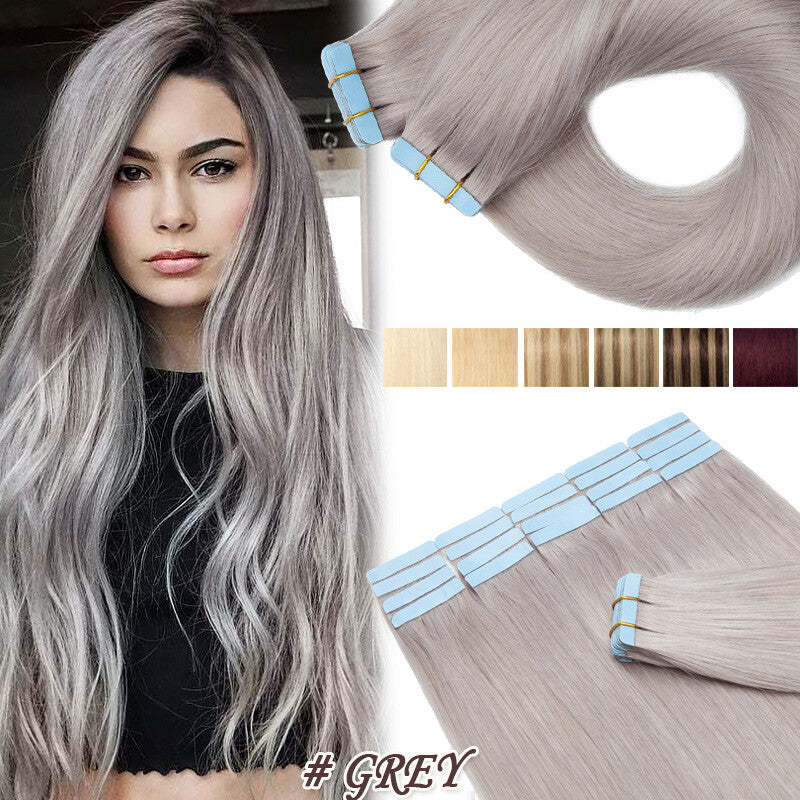 Remy Human Hair Extensions Tape In Seamless Wavy & Straight Full Head Set