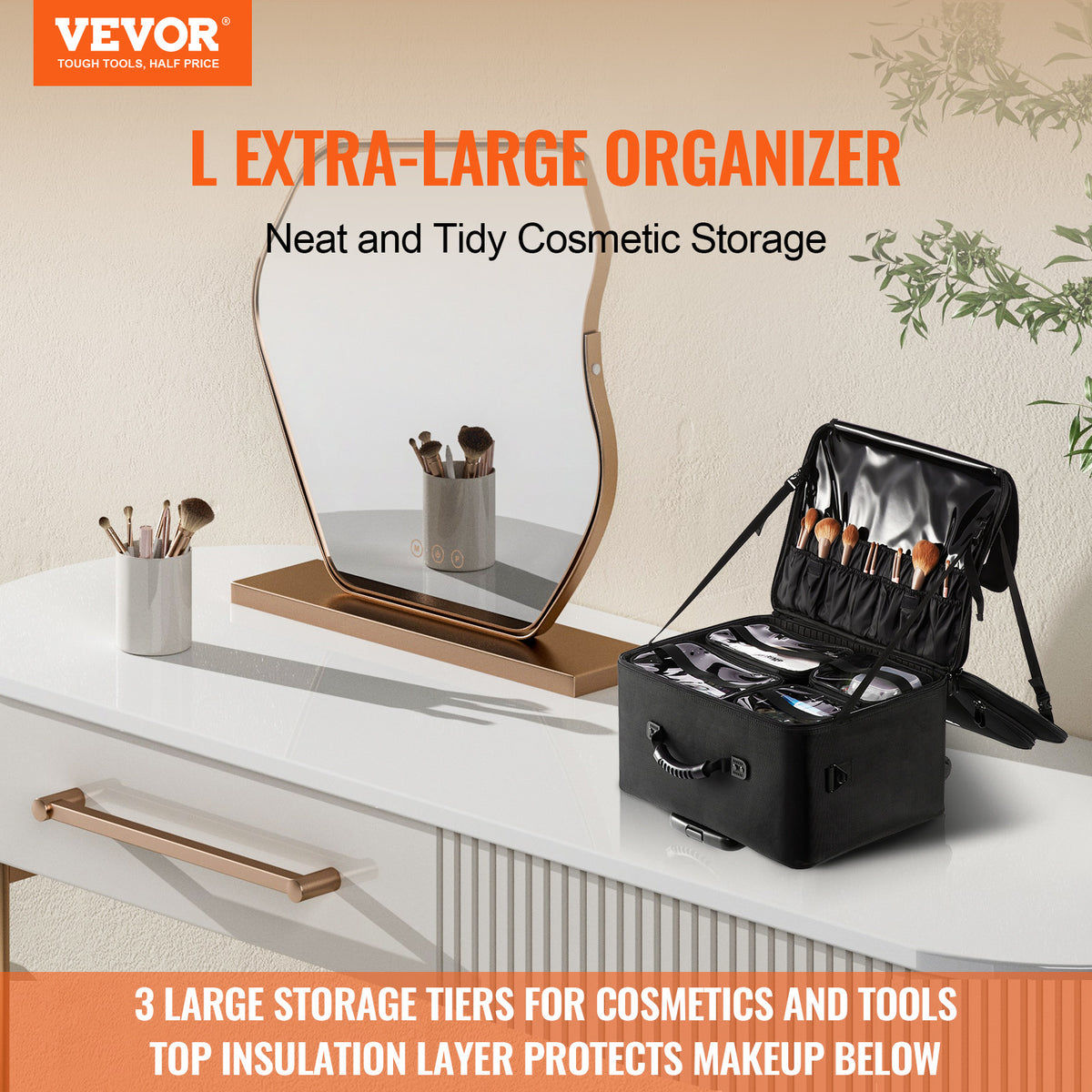 Large Capacity Rolling Makeup Train Case with Wheels & Handle