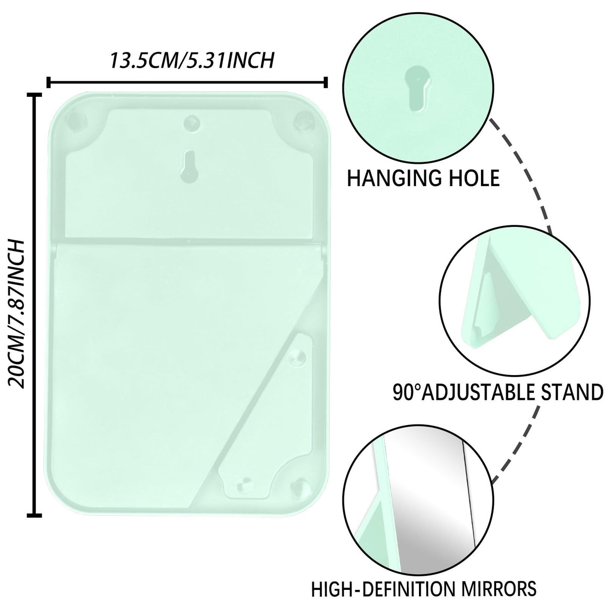 8 Inch Foldable Desktop Makeup Mirror with Stand & Wall Hanging