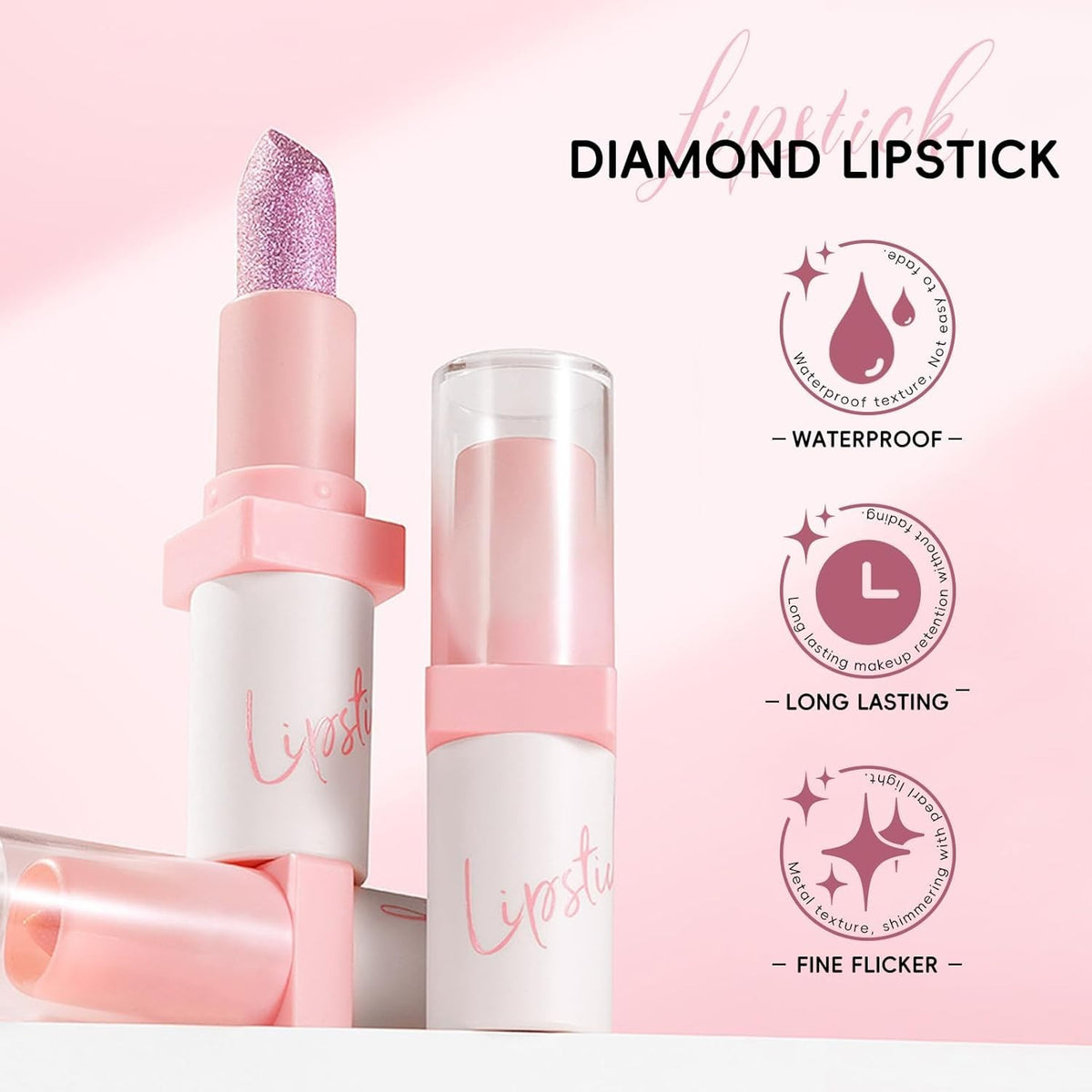 Metallic Pink Glitter Lipstick for Women Long Lasting Shine 1