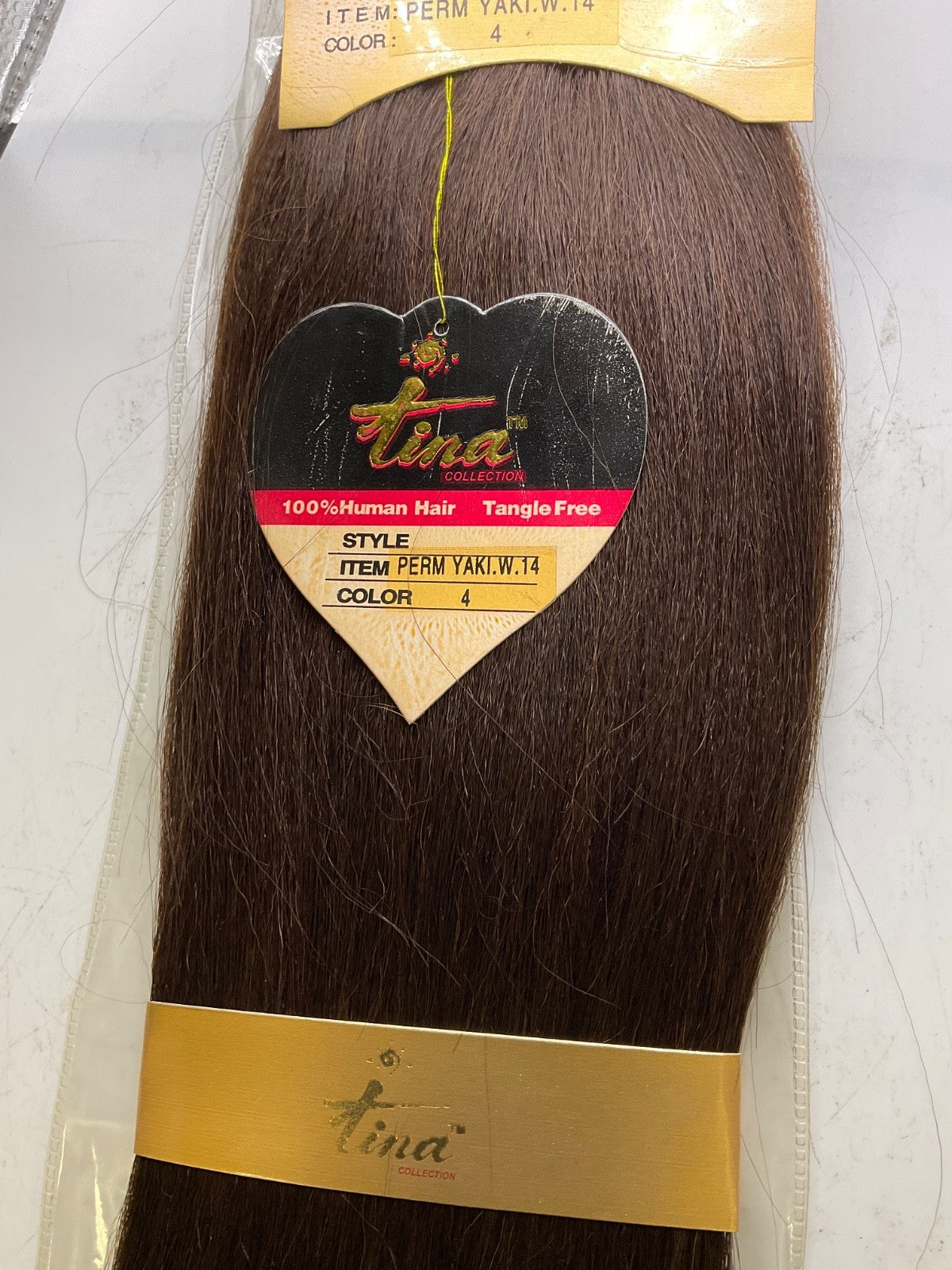 Human Hair Perm Weave 14-inch Yaki Style in Color 4 - Tina Collection