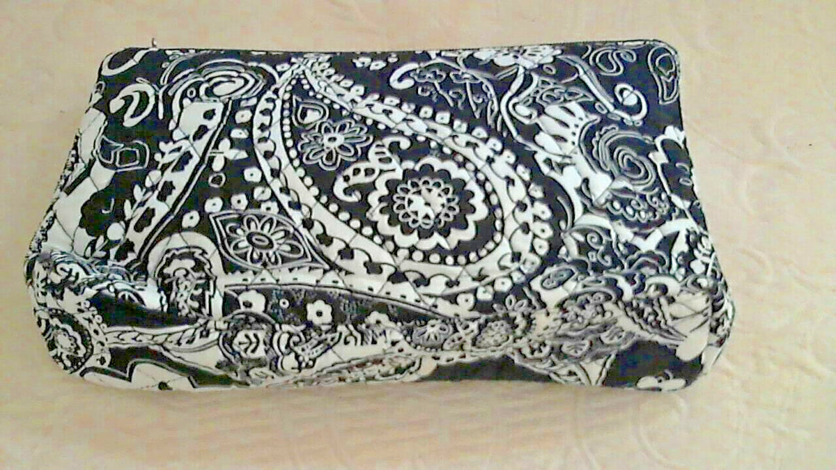 Quilted Cosmetic Case with Paisley Print and Gingham Interior - 10.5 x 6 Inches