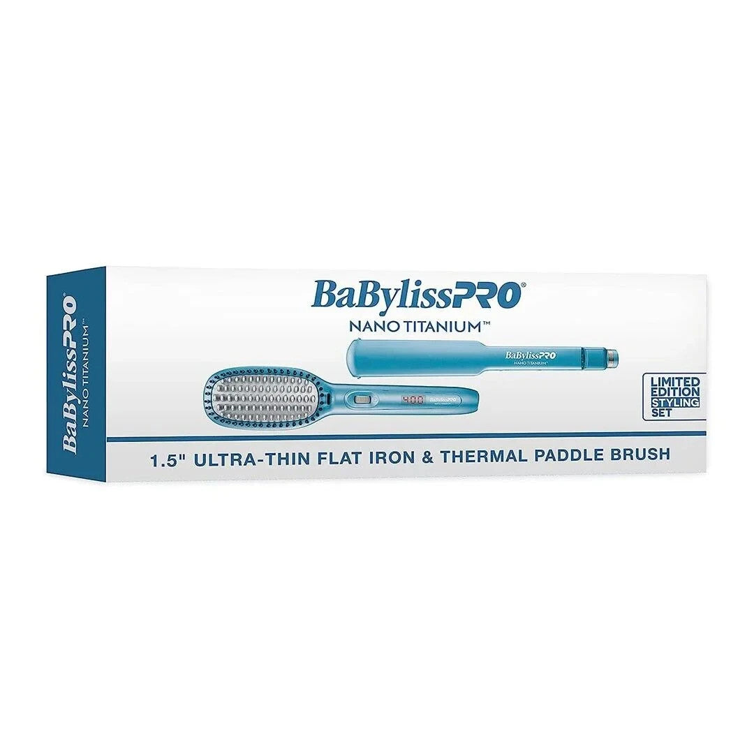 Nano Titanium Flat Iron & Paddle Brush Hair Styling Set