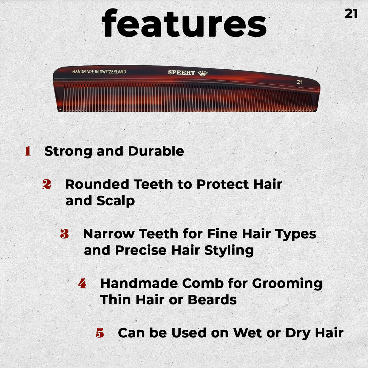 6-Inch Handmade Swiss Tortoise Shell Comb for Medium Hair - Brown