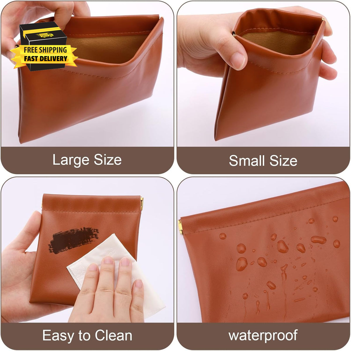 Waterproof PU Leather Purse Organizer Pouches - 2-Pack Small Cosmetic Bags