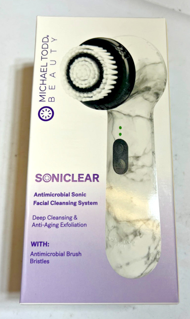 Sonic Skin Cleansing Brush with Antimicrobial White Marble Finish
