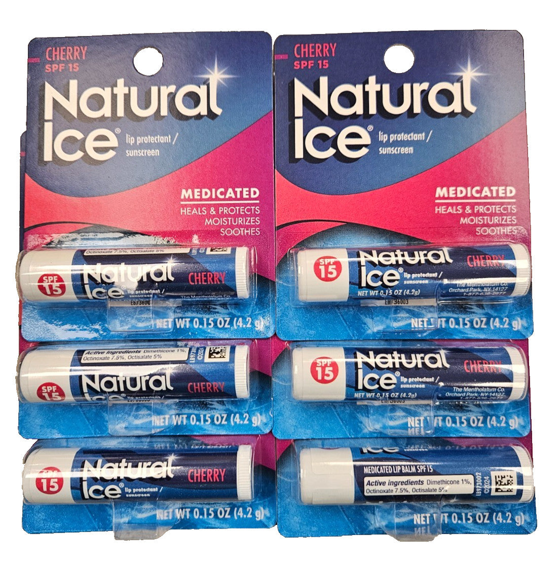 Natural Ice Menthol Lip Balm SPF 15 Cherry Flavor - 6 Tubes