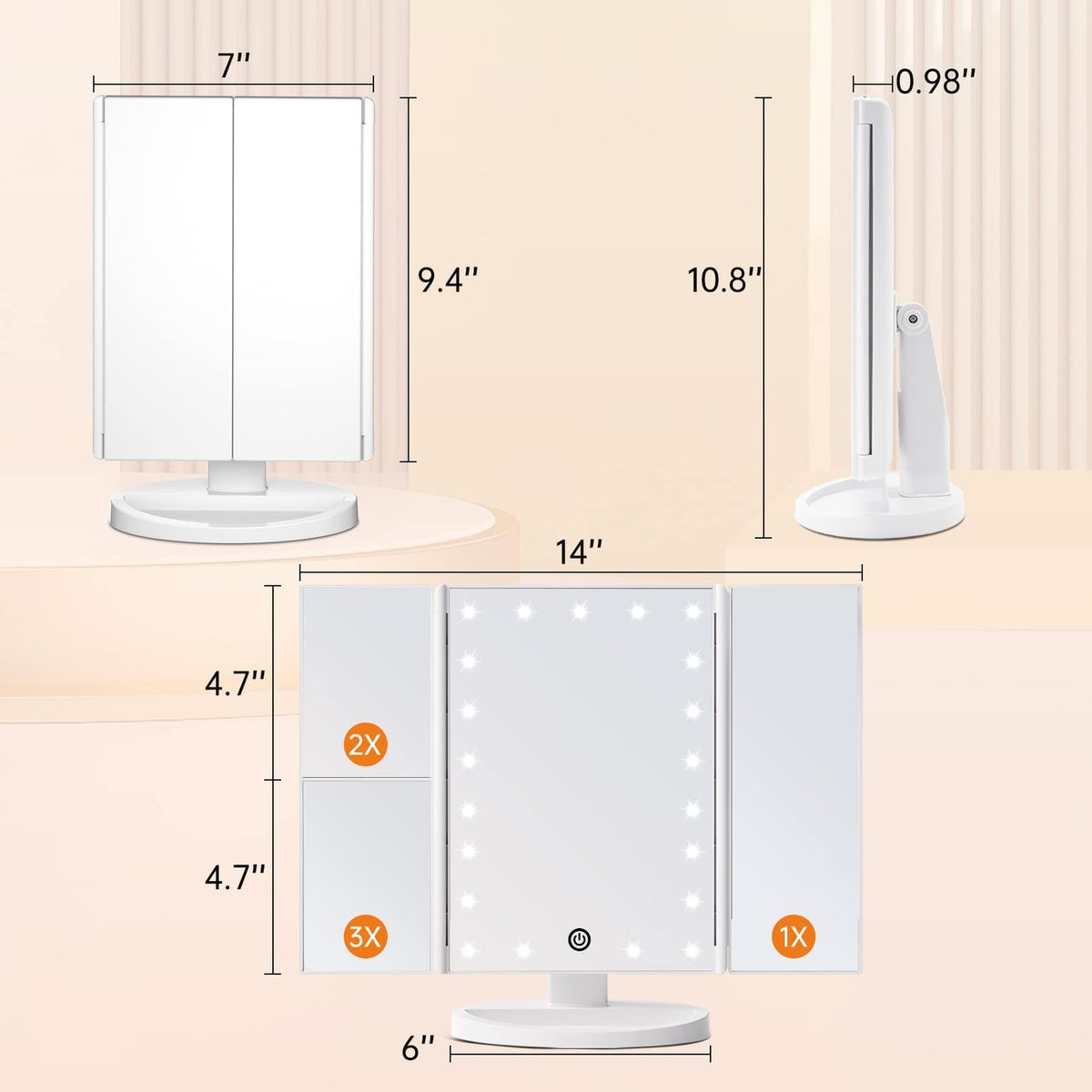 Fascinate 2x/3x Magnification Trifold Vanity Mirror with 21 LED Lights