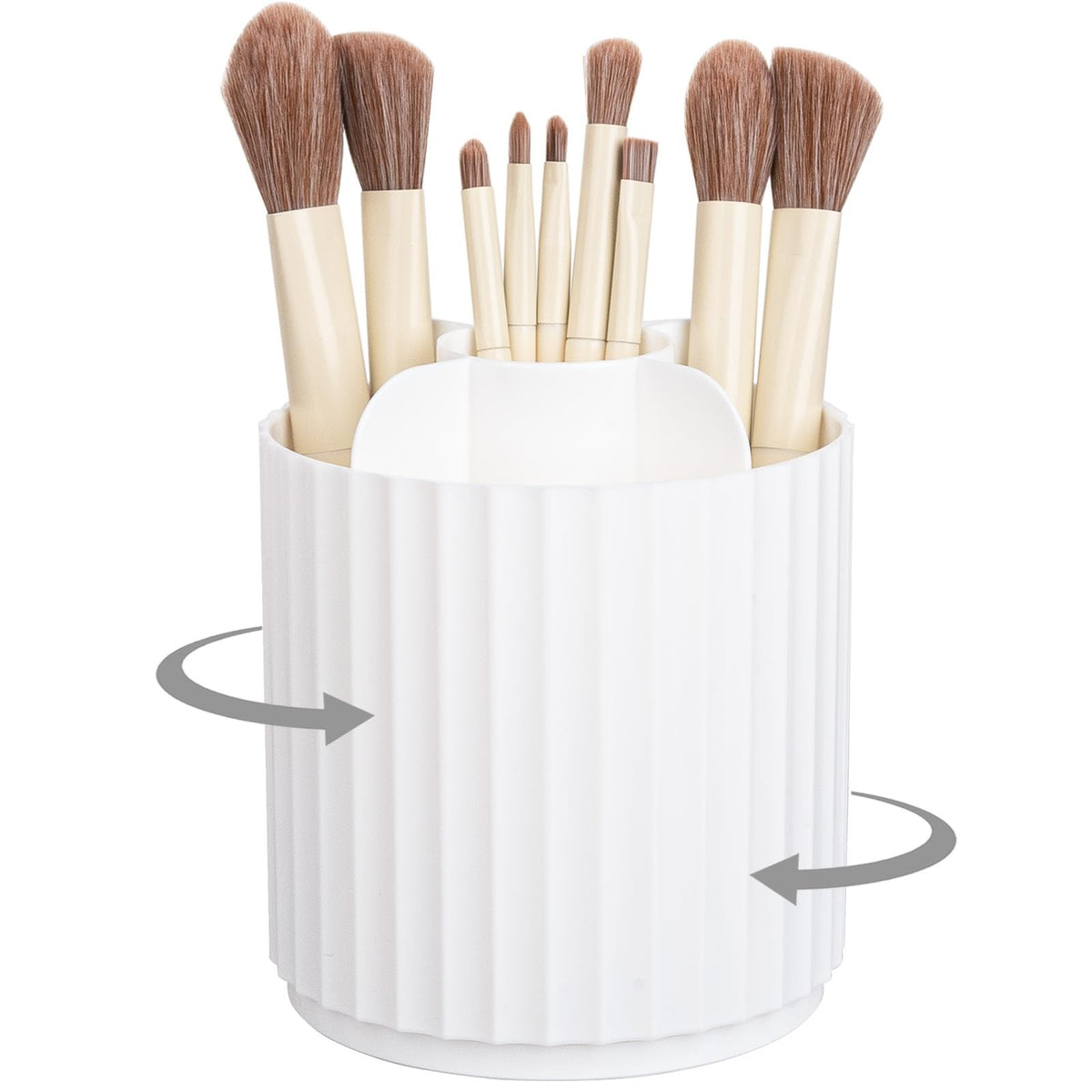 360° Rotating Makeup Brush Organizer with Compartments - Spinning Cosmetics Storage