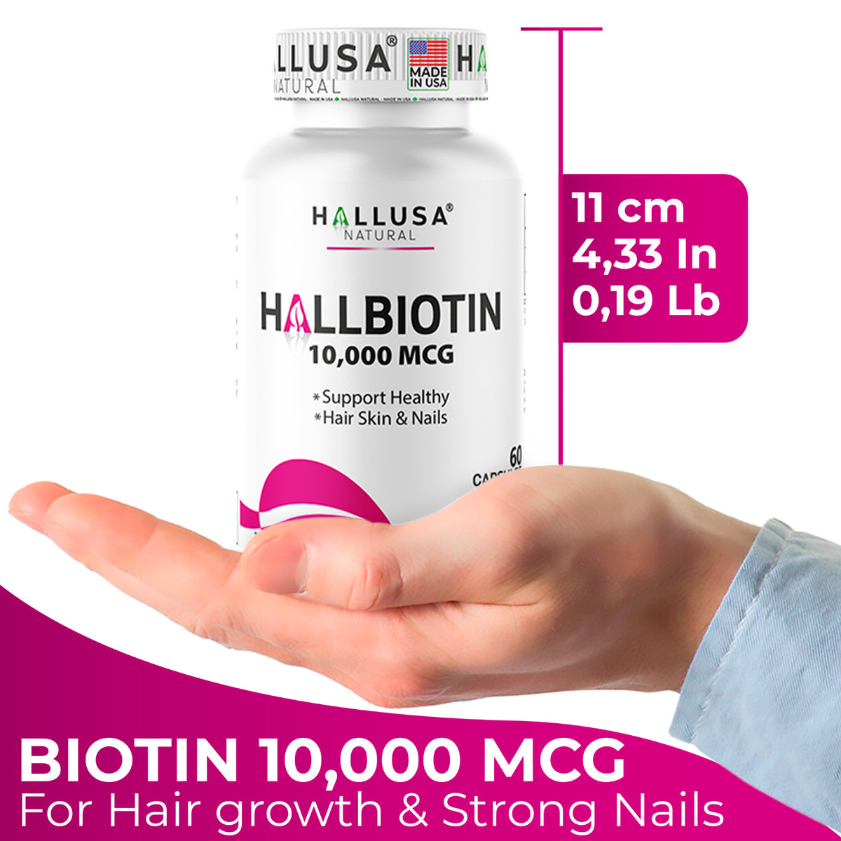 Biotin 10,000 mcg Capsules – Hair, Skin & Nails Support, 60 Count