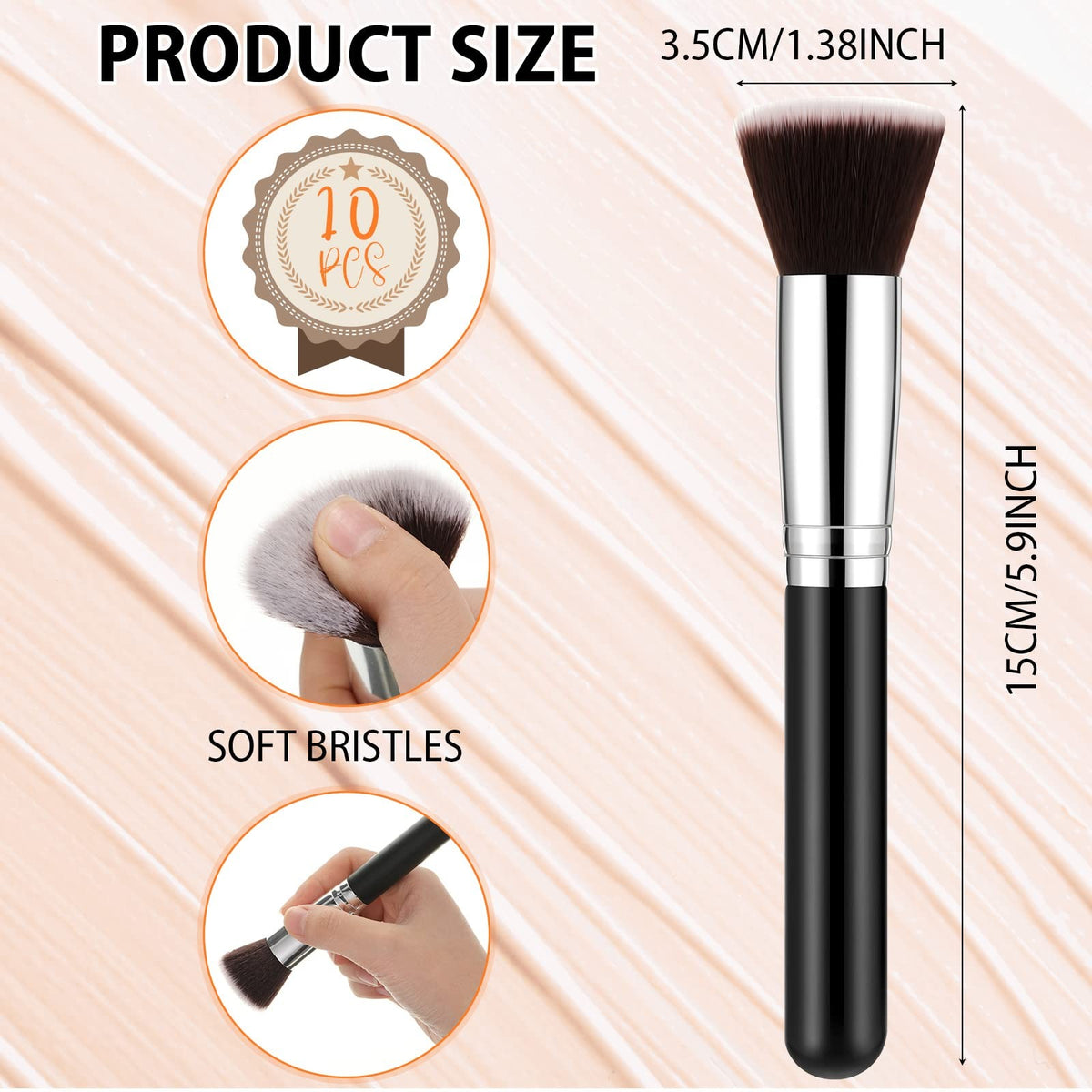 10 Pcs Flat Top Foundation Makeup Brushes - Liquid Face Brush Set