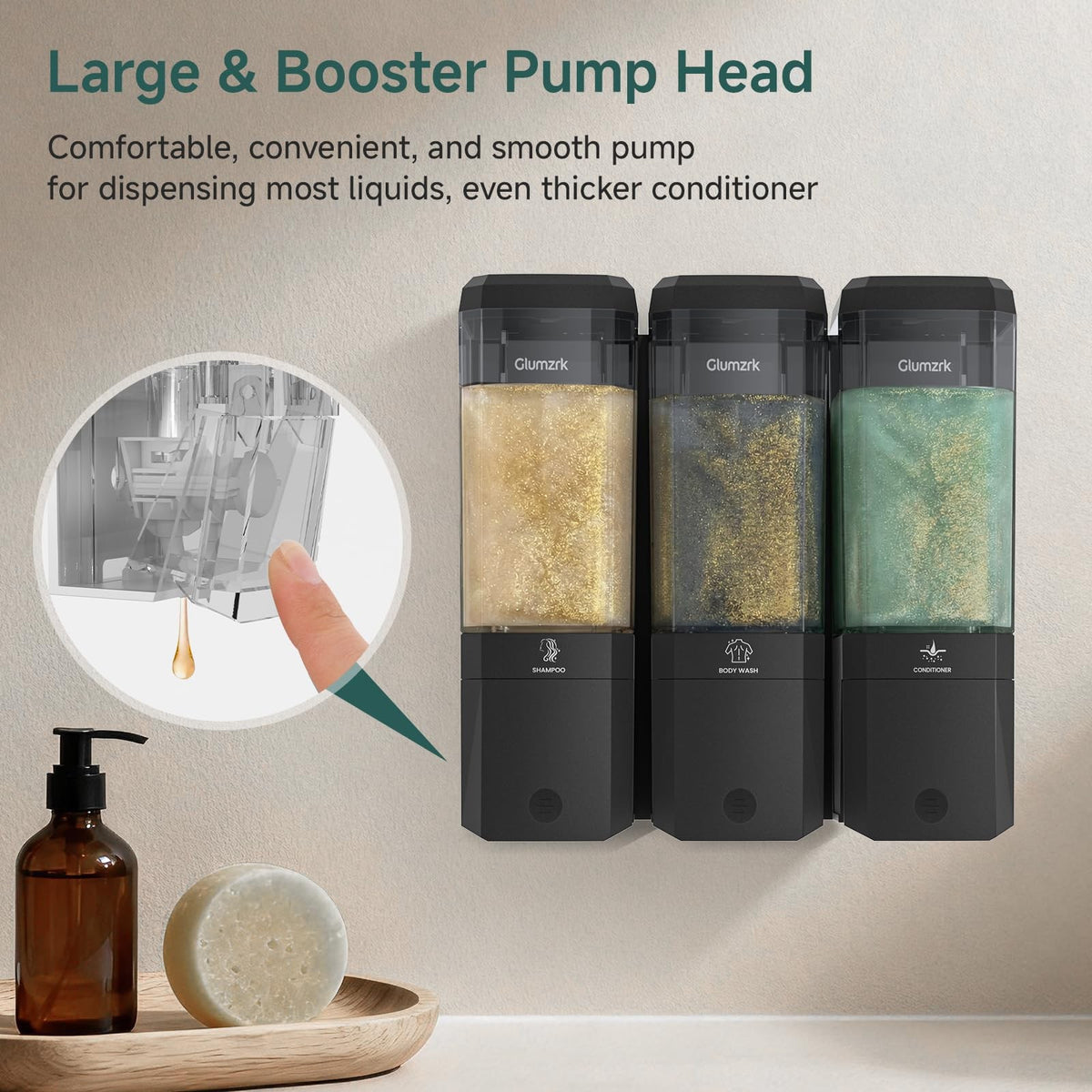 Shampoo and Conditioner Dispenser 3 Chamber 17oz No Drill Shower Soap