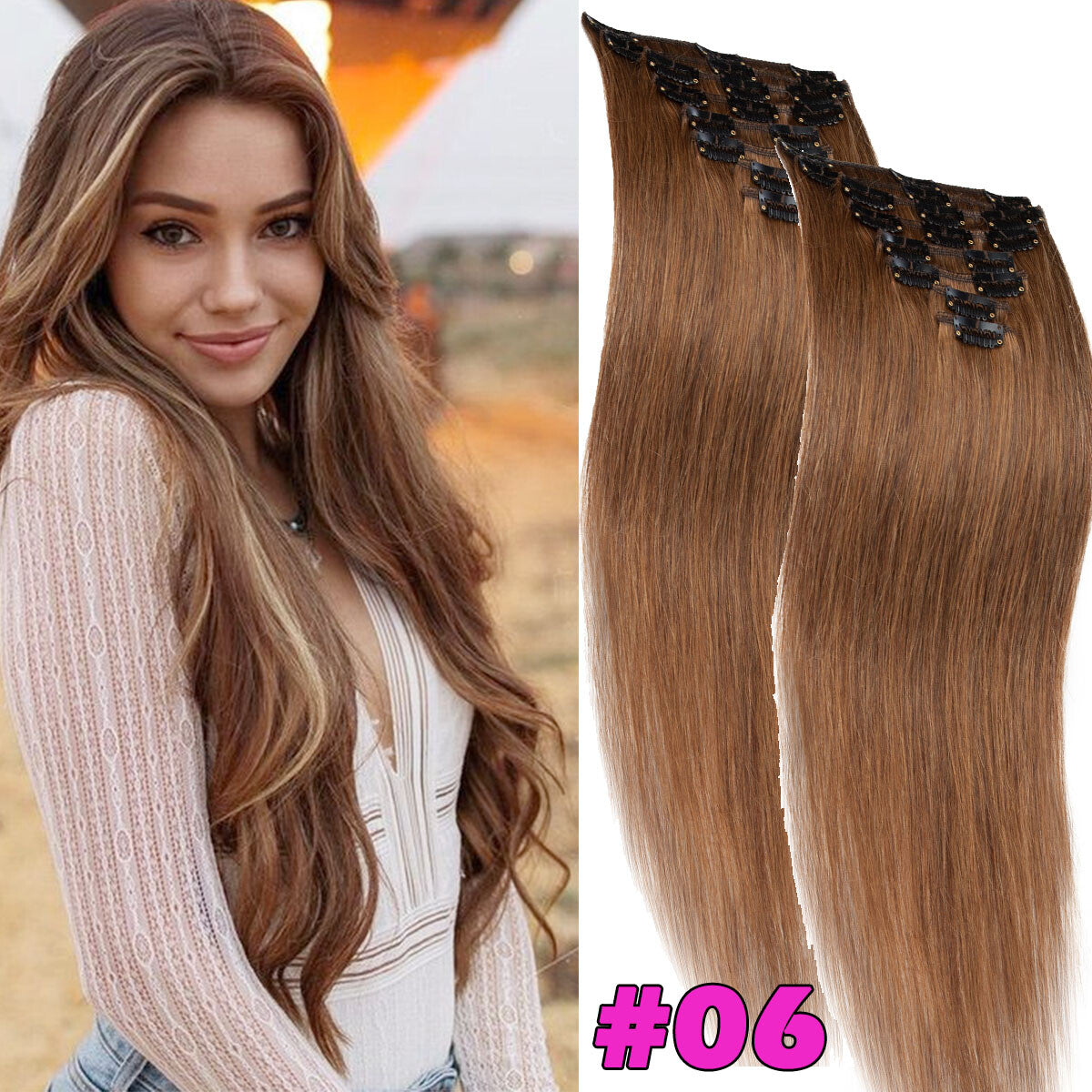 Seamless Clip-In Human Hair Extensions - Full Head Remy Hair Wefts