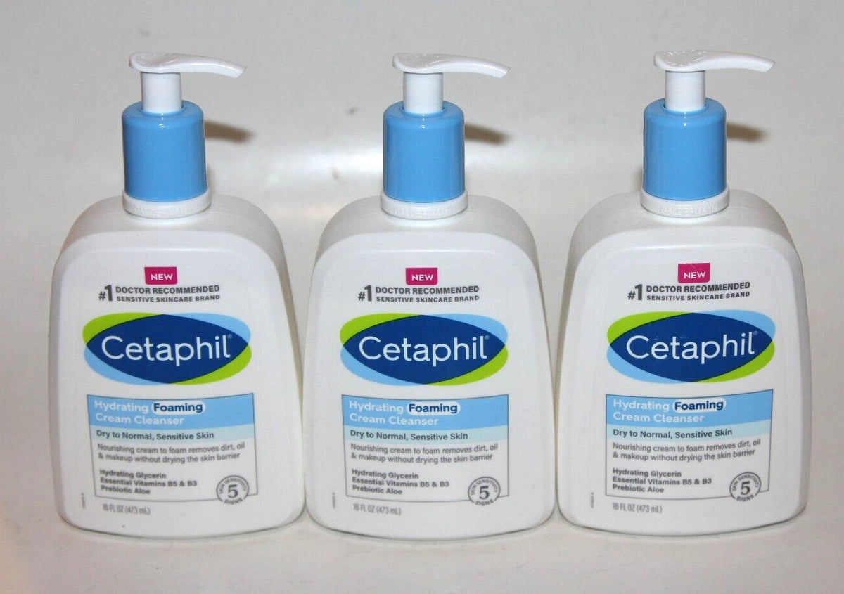 Cetaphil Hydrating Foaming Cream Cleanser for Normal Sensitive Skin 16oz - Pack of 3