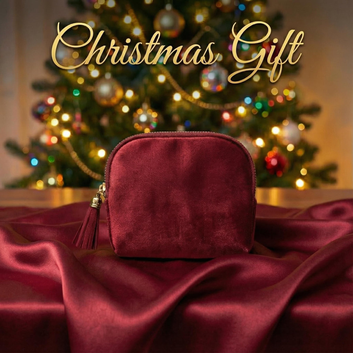 Travel Jewelry Case Small Velvet Pouch with Burgundy Red Compartments