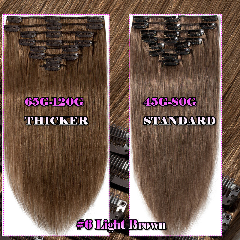 8pcs Clip-In Remy Human Hair Extensions Full Head - Brown Blonde Ombre