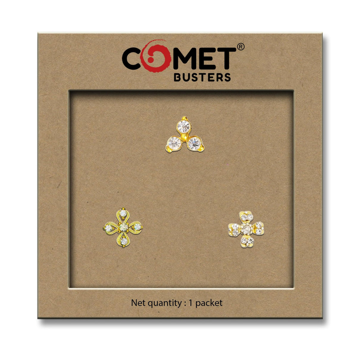 Reusable Golden Crystal Nose Bindis Trio - Non-Piercing Stick-On Nose Studs
