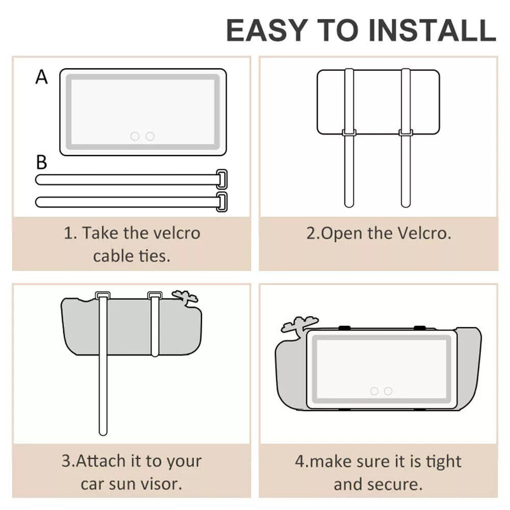 Car Sun Visor LED Vanity Mirror with Touch Control & Rechargeable Battery