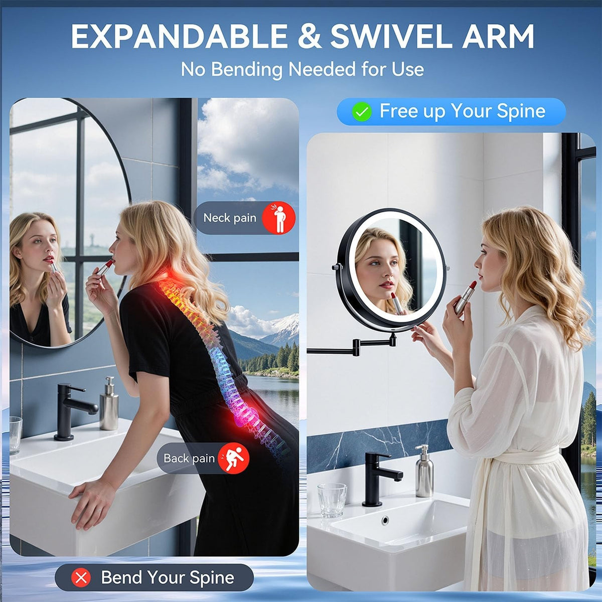 Rechargeable Wall Mounted Lighted Makeup Mirror with 30X Magnification, Dimmable LED, 9 Inch