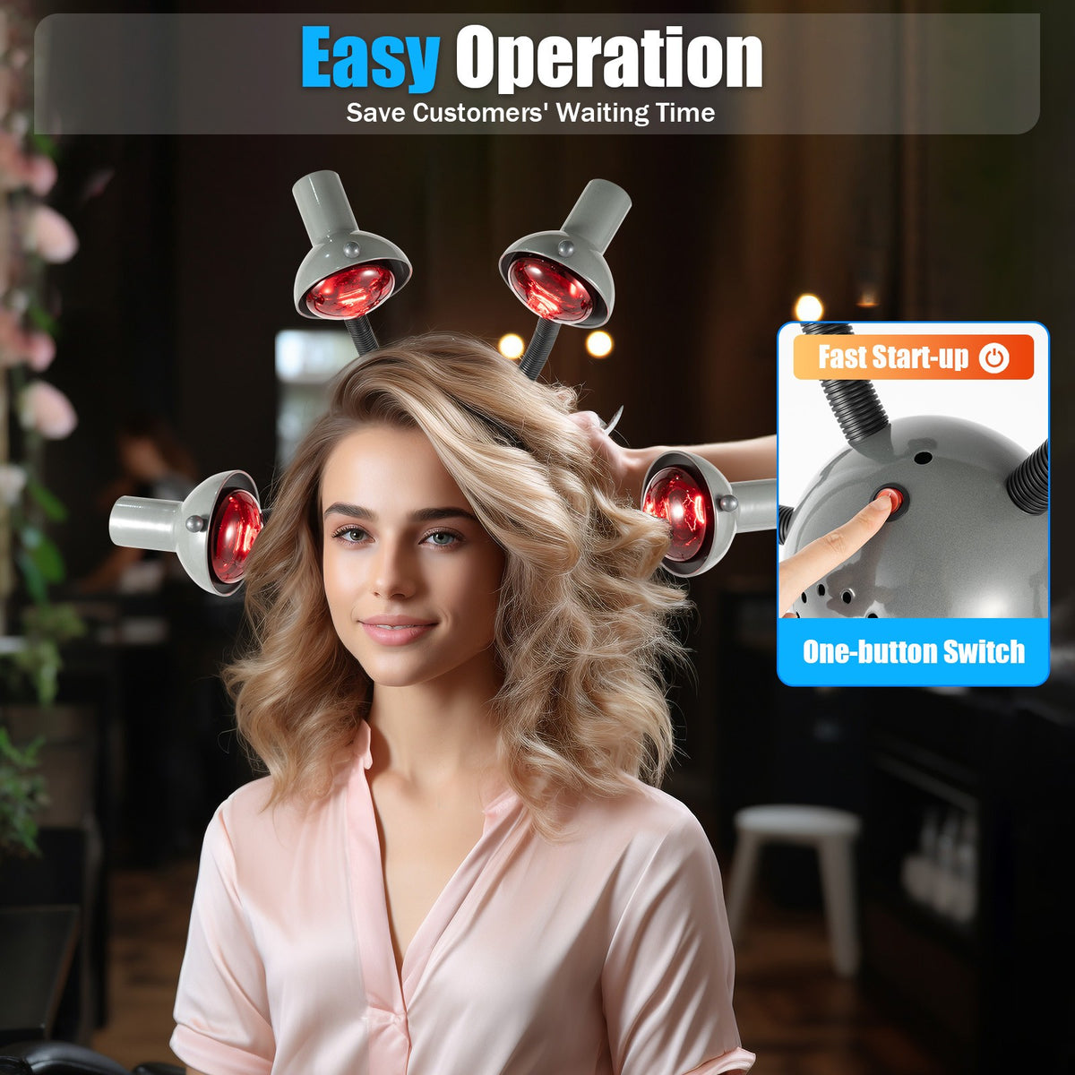 Infrared Hair Dryer with 5 Red Light Bulbs for Salon Drying & Perming