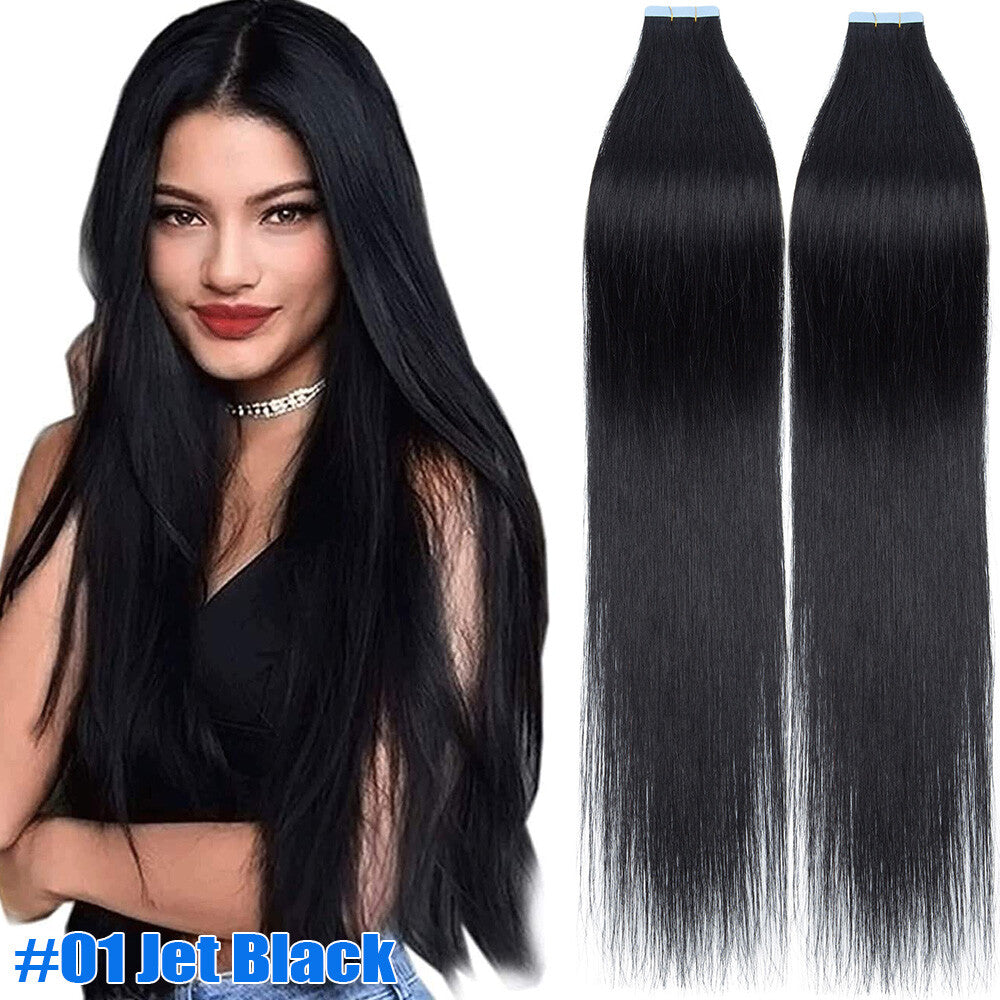 Tape-In Human Hair Extensions Full Head Ombre Remy Hair Weft 24 Inches