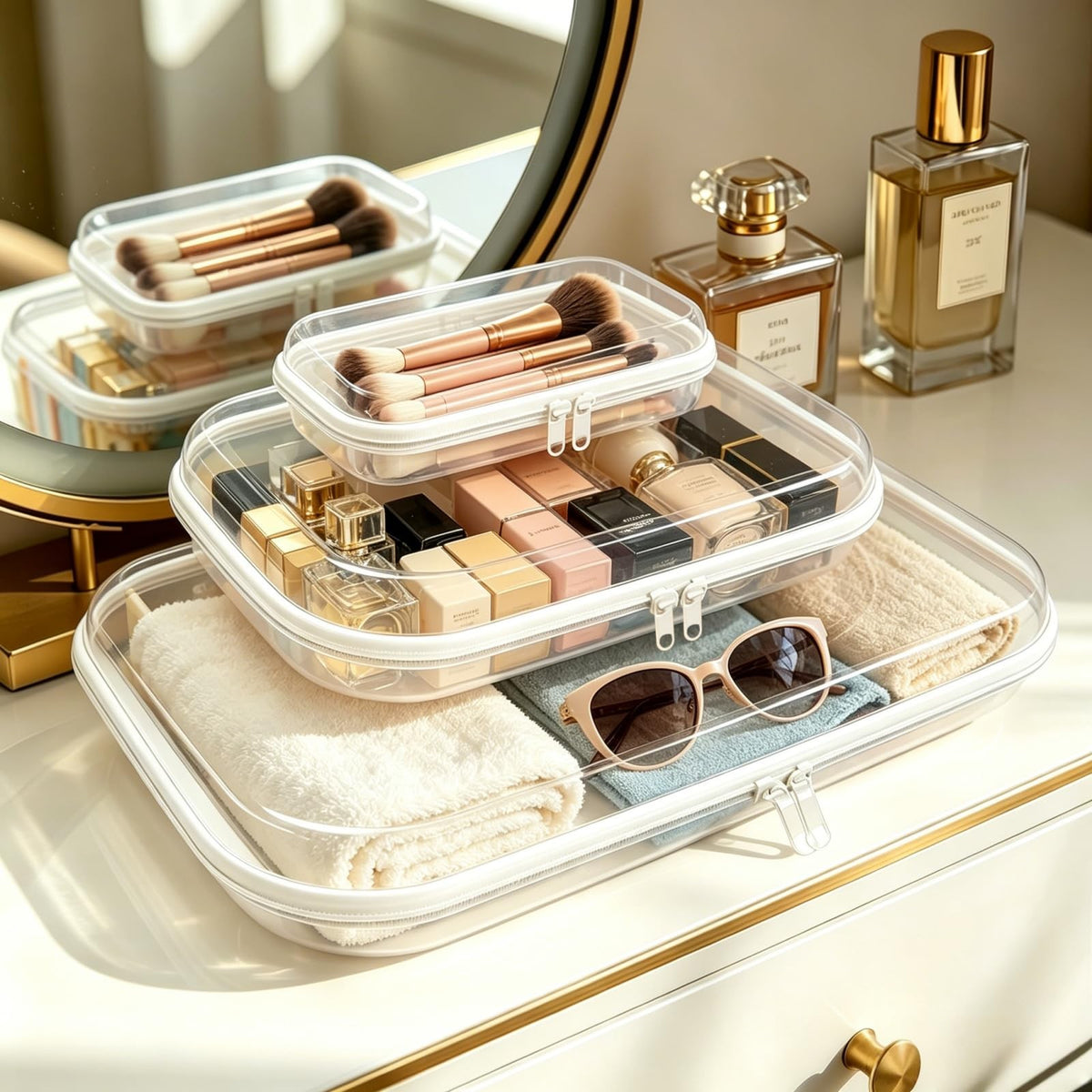 2 Pack Clear Hard Shell Travel Organizer Cases with Zipper