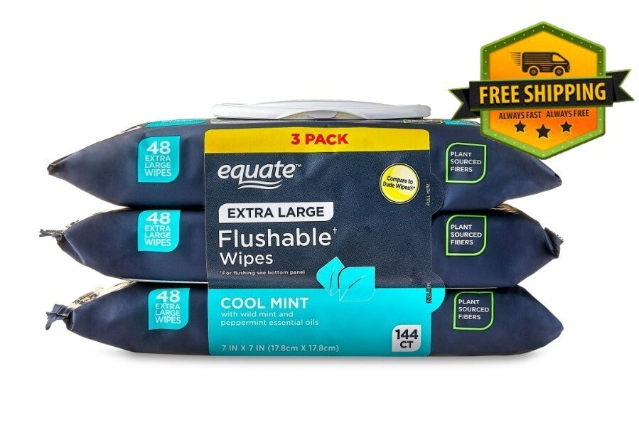 Extra Large Flushable Wet Wipes with Mint Scent - 144 Pack