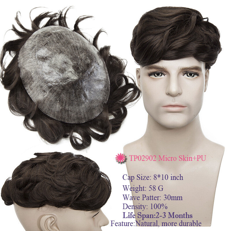 Super Thin Skin Men's Human Hair Toupee Hair Replacement System - Natural Look