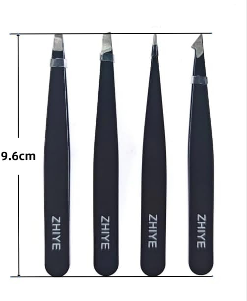 Professional Stainless Steel Eyebrow Tweezers Set - 4 Precision Pliers for Eyebrow Grooming & Ingrown Hair Removal