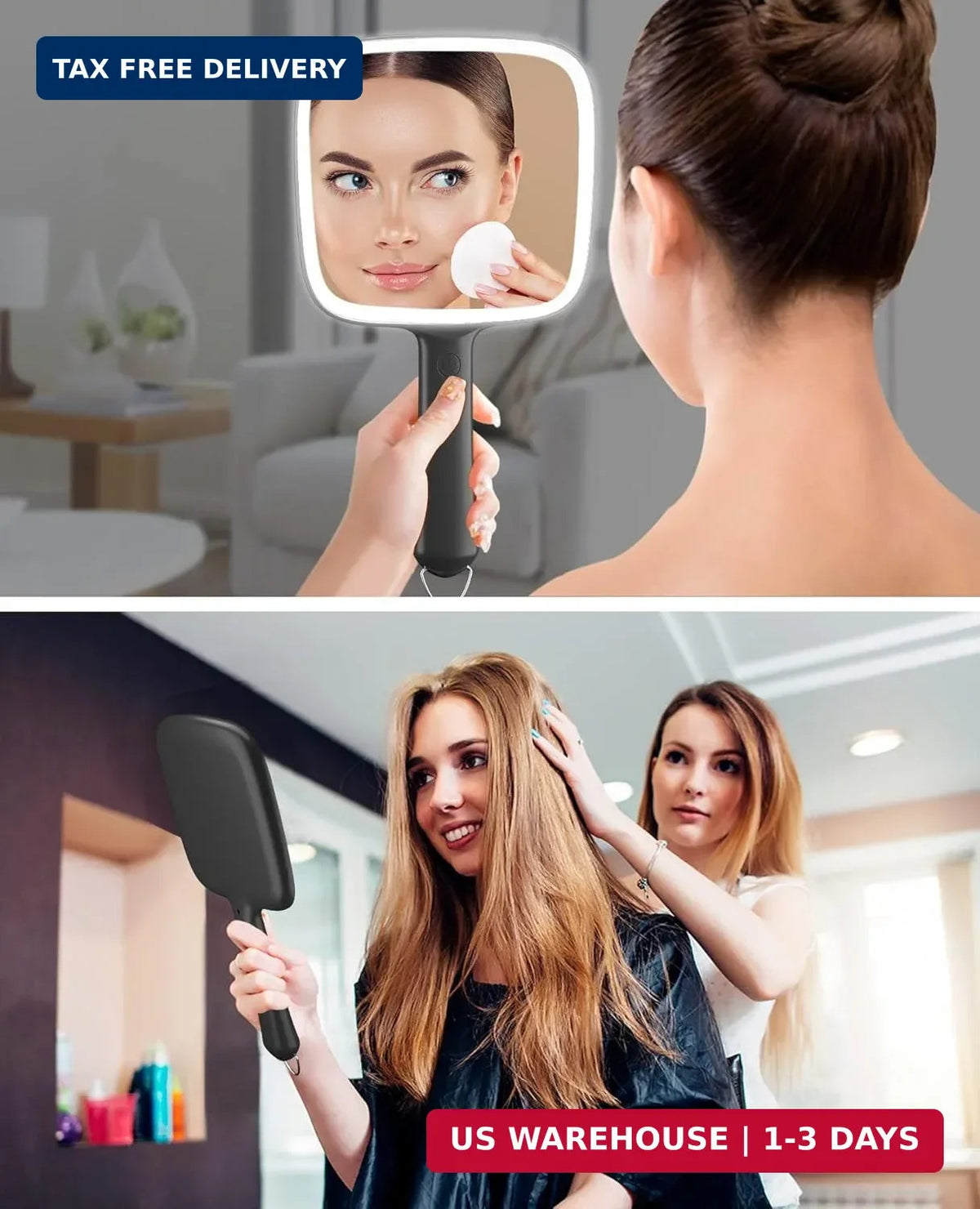 Lighted Hand Mirror with Dimmable LED Lights - Portable Makeup & Styling Mirror