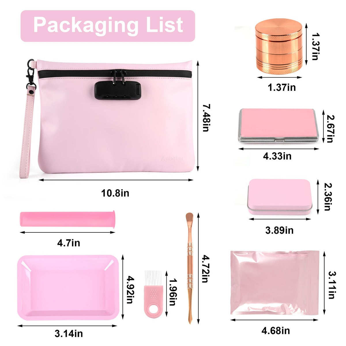 Travel Smell Proof Pouch with Combination Lock Waterproof Organizer Pink