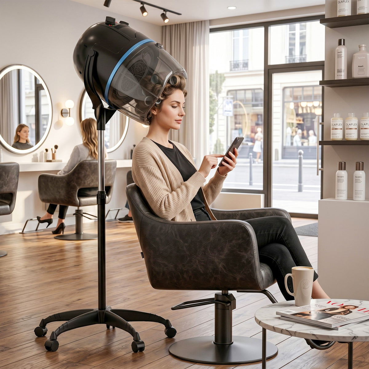 Hooded Hair Dryer Rolling Salon Bonnet 1300W Standing Adjustable