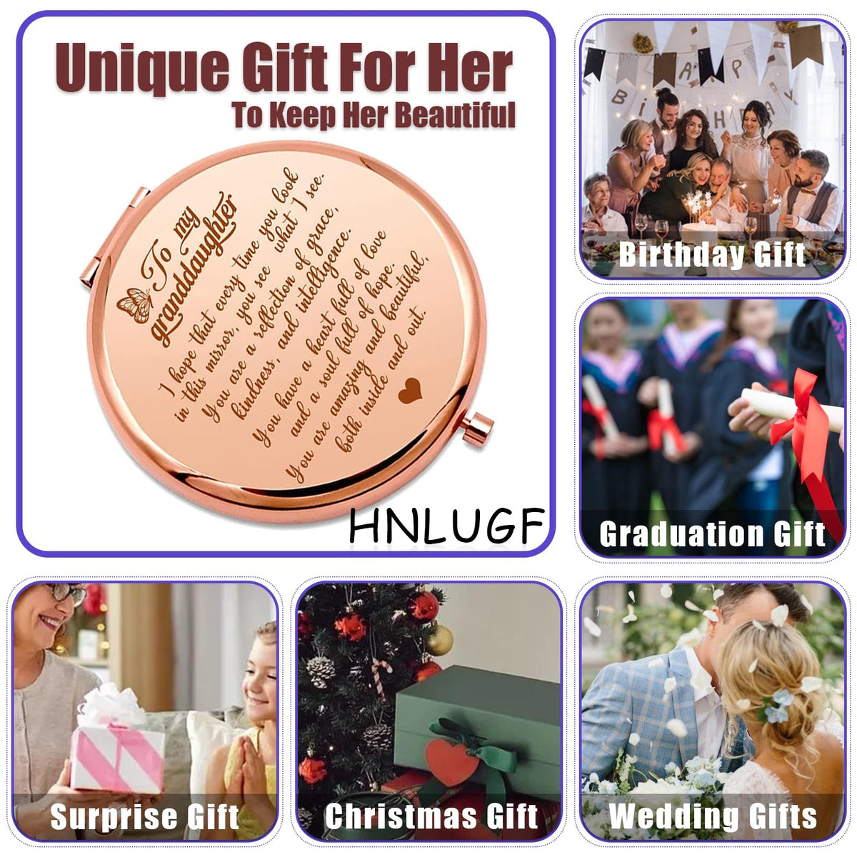 Personal Pocket Mirror for Granddaughter - Engraved Gift of Love and Beauty