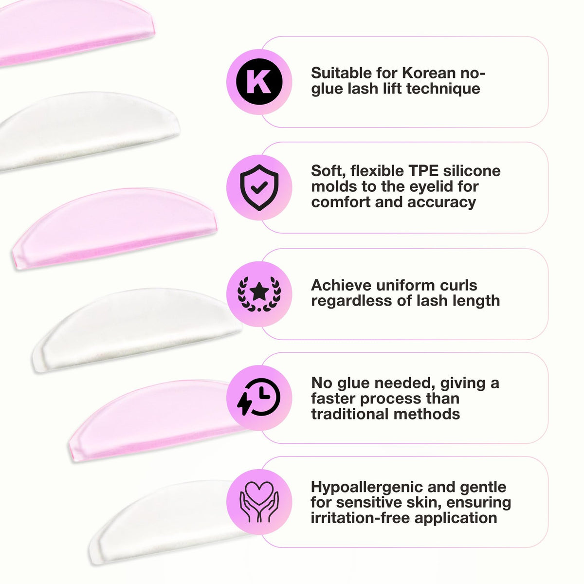 Self-Adhesive Lash Lift Shields - Flat Silicone Eyelash Perm Pads for Professional & Home Use